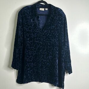 Elisabeth liz Claiborne  burnout velvet  slik  tunic 18 blue gothic whimsigoth